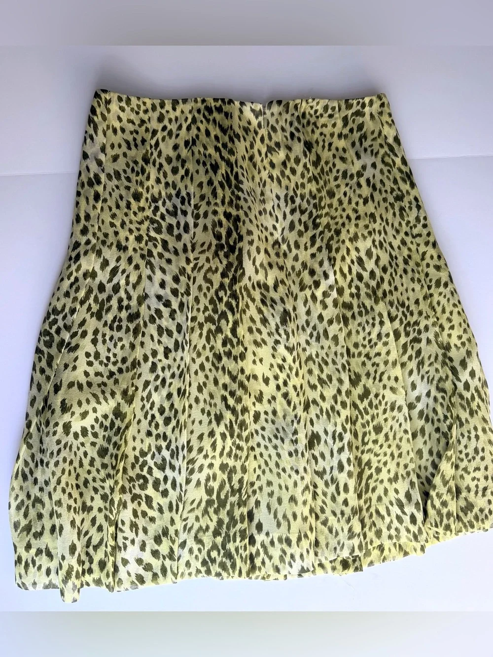 2/$40 Carlisle Silk Leopard Print A-Line Women's Skirt - Yellow/Lime green - Picture 4 of 9